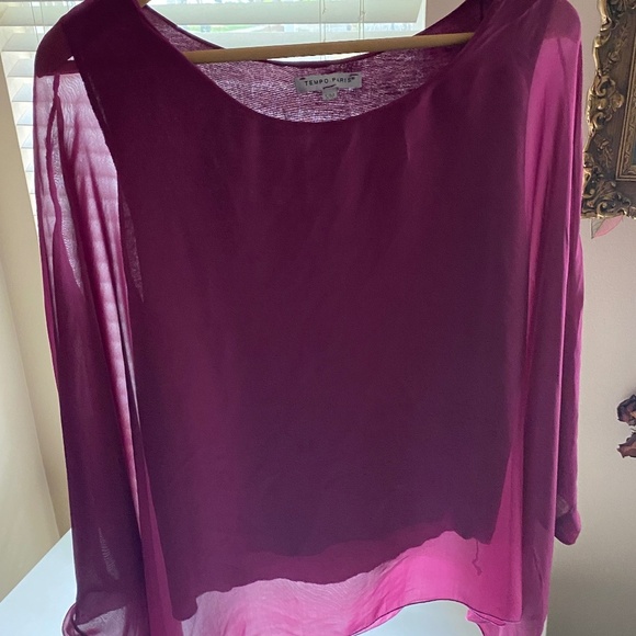 Tempo Paris Boho Dolman Sleeve Sheer Silk Oversized Blouse Size S/M - Picture 8 of 11